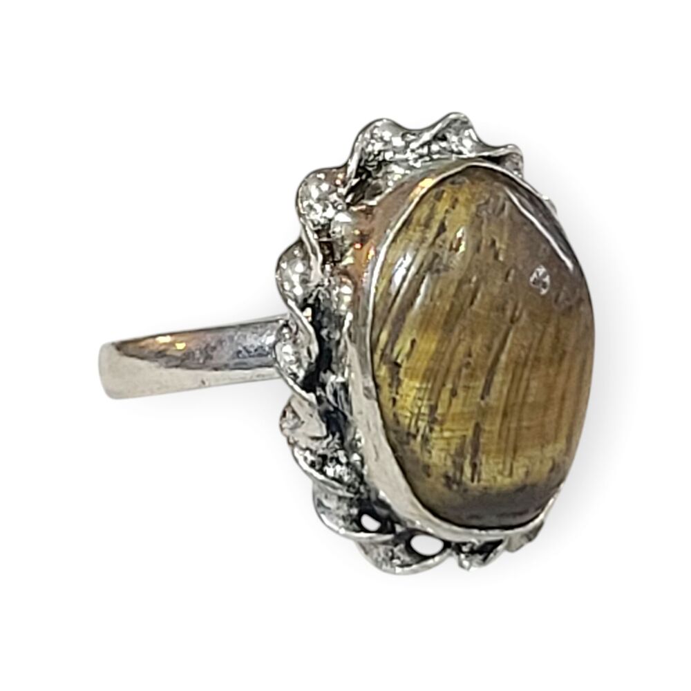 925 Sterling Silver Tigers Eye Gemstone Statement Twist Ring sz 8